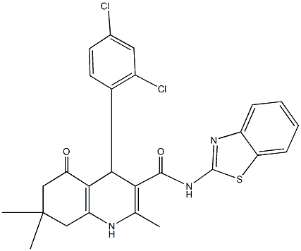 N-(1,3-benzothiazol-2-yl)-4-(2,4-dichlorophenyl)-2,7,7-trimethyl-5-oxo-1,4,5,6,7,8-hexahydroquinoline-3-carboxamide 结构式