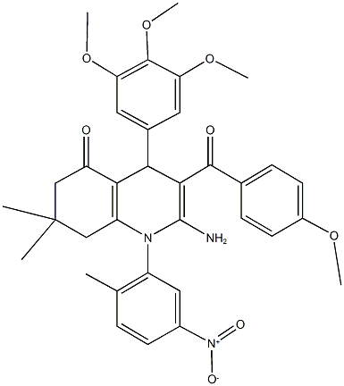 2-amino-1-{5-nitro-2-methylphenyl}-3-(4-methoxybenzoyl)-7,7-dimethyl-4-(3,4,5-trimethoxyphenyl)-4,6,7,8-tetrahydro-5(1H)-quinolinone 结构式