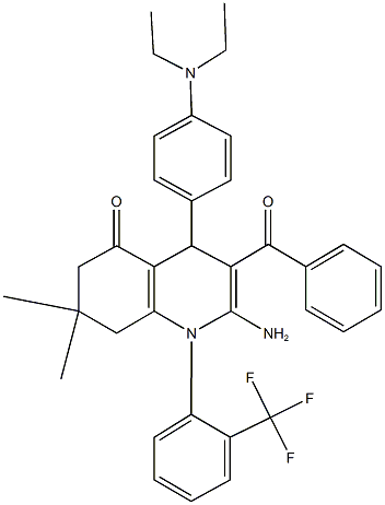 2-amino-3-benzoyl-4-[4-(diethylamino)phenyl]-7,7-dimethyl-1-[2-(trifluoromethyl)phenyl]-4,6,7,8-tetrahydro-5(1H)-quinolinone 结构式
