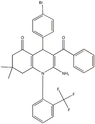 2-amino-3-benzoyl-4-(4-bromophenyl)-7,7-dimethyl-1-[2-(trifluoromethyl)phenyl]-4,6,7,8-tetrahydro-5(1H)-quinolinone 结构式