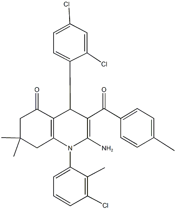 2-amino-1-(3-chloro-2-methylphenyl)-4-(2,4-dichlorophenyl)-7,7-dimethyl-3-(4-methylbenzoyl)-4,6,7,8-tetrahydroquinolin-5(1H)-one 结构式