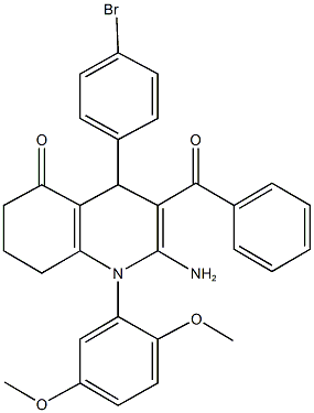 2-amino-3-benzoyl-4-(4-bromophenyl)-1-(2,5-dimethoxyphenyl)-4,6,7,8-tetrahydro-5(1H)-quinolinone 结构式