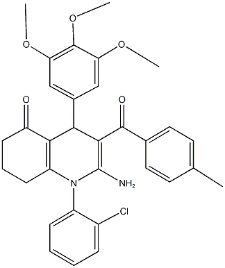 2-amino-1-(2-chlorophenyl)-3-(4-methylbenzoyl)-4-(3,4,5-trimethoxyphenyl)-4,6,7,8-tetrahydro-5(1H)-quinolinone 结构式