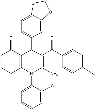 2-amino-4-(1,3-benzodioxol-5-yl)-1-(2-chlorophenyl)-3-(4-methylbenzoyl)-4,6,7,8-tetrahydro-5(1H)-quinolinone 结构式