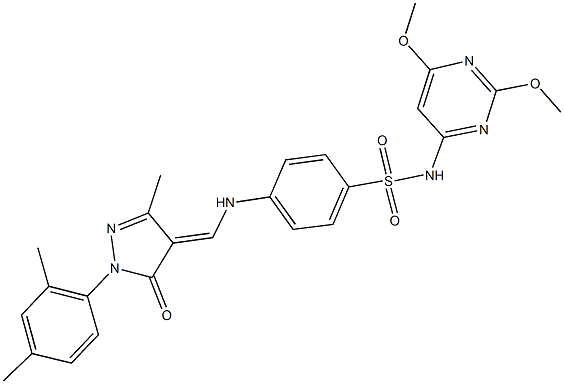N-(2,6-dimethoxy-4-pyrimidinyl)-4-({[1-(2,4-dimethylphenyl)-3-methyl-5-oxo-1,5-dihydro-4H-pyrazol-4-ylidene]methyl}amino)benzenesulfonamide 结构式