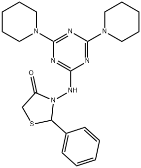 3-{[4,6-di(1-piperidinyl)-1,3,5-triazin-2-yl]amino}-2-phenyl-1,3-thiazolidin-4-one 结构式