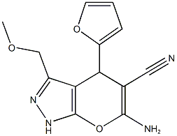 6-amino-4-(2-furyl)-3-(methoxymethyl)-1,4-dihydropyrano[2,3-c]pyrazole-5-carbonitrile 结构式