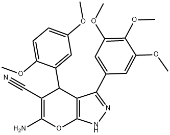 6-amino-4-(2,5-dimethoxyphenyl)-3-(3,4,5-trimethoxyphenyl)-1,4-dihydropyrano[2,3-c]pyrazole-5-carbonitrile 结构式