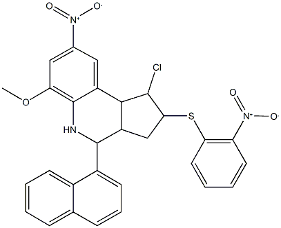 1-chloro-8-nitro-2-({2-nitrophenyl}sulfanyl)-6-methoxy-4-(1-naphthyl)-2,3,3a,4,5,9b-hexahydro-1H-cyclopenta[c]quinoline 结构式