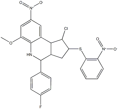 1-chloro-4-(4-fluorophenyl)-8-nitro-2-({2-nitrophenyl}sulfanyl)-6-methoxy-2,3,3a,4,5,9b-hexahydro-1H-cyclopenta[c]quinoline 结构式