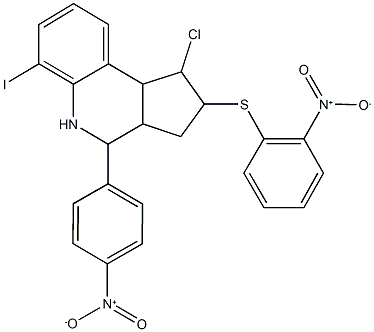 1-chloro-4-{4-nitrophenyl}-2-({2-nitrophenyl}sulfanyl)-6-iodo-2,3,3a,4,5,9b-hexahydro-1H-cyclopenta[c]quinoline 结构式