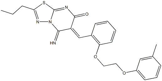 5-imino-6-{2-[2-(3-methylphenoxy)ethoxy]benzylidene}-2-propyl-5,6-dihydro-7H-[1,3,4]thiadiazolo[3,2-a]pyrimidin-7-one 结构式