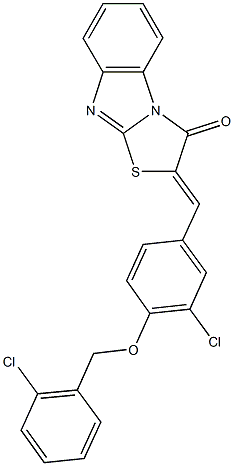 2-{3-chloro-4-[(2-chlorobenzyl)oxy]benzylidene}[1,3]thiazolo[3,2-a]benzimidazol-3(2H)-one 结构式
