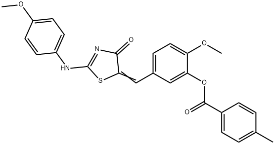 2-methoxy-5-({2-[(4-methoxyphenyl)imino]-4-oxo-1,3-thiazolidin-5-ylidene}methyl)phenyl 4-methylbenzoate 结构式
