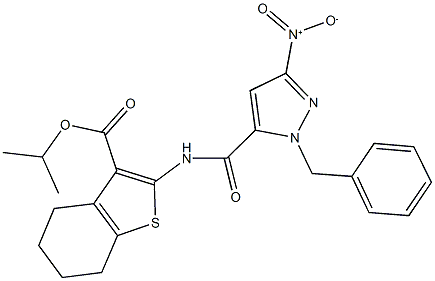 isopropyl 2-[({1-benzyl-3-nitro-1H-pyrazol-5-yl}carbonyl)amino]-4,5,6,7-tetrahydro-1-benzothiophene-3-carboxylate 结构式