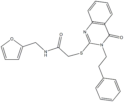 N-(2-furylmethyl)-2-{[4-oxo-3-(2-phenylethyl)-3,4-dihydro-2-quinazolinyl]sulfanyl}acetamide 结构式