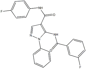 5-[(3-fluorobenzoyl)amino]-N-(4-fluorophenyl)-1-phenyl-1H-pyrazole-4-carboxamide 结构式