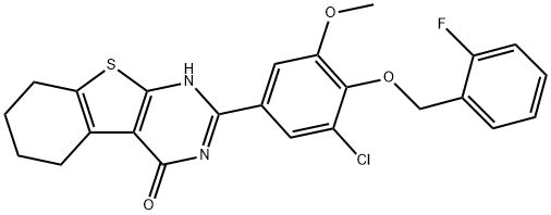 2-{3-chloro-4-[(2-fluorobenzyl)oxy]-5-methoxyphenyl}-5,6,7,8-tetrahydro[1]benzothieno[2,3-d]pyrimidin-4(3H)-one 结构式