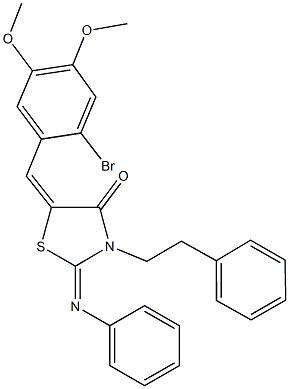 5-(2-bromo-4,5-dimethoxybenzylidene)-3-(2-phenylethyl)-2-(phenylimino)-1,3-thiazolidin-4-one 结构式