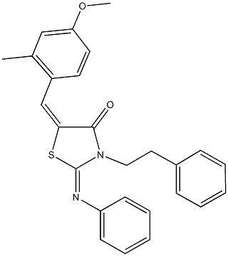 5-(4-methoxy-2-methylbenzylidene)-3-(2-phenylethyl)-2-(phenylimino)-1,3-thiazolidin-4-one 结构式