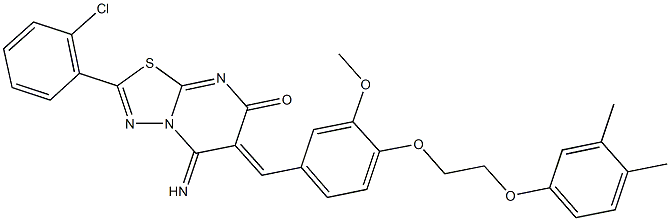 2-(2-chlorophenyl)-6-{4-[2-(3,4-dimethylphenoxy)ethoxy]-3-methoxybenzylidene}-5-imino-5,6-dihydro-7H-[1,3,4]thiadiazolo[3,2-a]pyrimidin-7-one 结构式