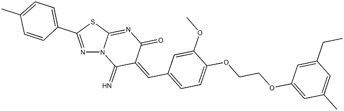 6-{4-[2-(3-ethyl-5-methylphenoxy)ethoxy]-3-methoxybenzylidene}-5-imino-2-(4-methylphenyl)-5,6-dihydro-7H-[1,3,4]thiadiazolo[3,2-a]pyrimidin-7-one 结构式