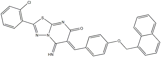 2-(2-chlorophenyl)-5-imino-6-[4-(1-naphthylmethoxy)benzylidene]-5,6-dihydro-7H-[1,3,4]thiadiazolo[3,2-a]pyrimidin-7-one 结构式