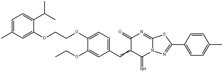 6-{3-ethoxy-4-[2-(2-isopropyl-5-methylphenoxy)ethoxy]benzylidene}-5-imino-2-(4-methylphenyl)-5,6-dihydro-7H-[1,3,4]thiadiazolo[3,2-a]pyrimidin-7-one 结构式