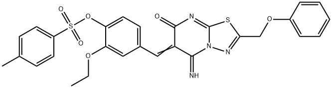 2-ethoxy-4-[(5-imino-7-oxo-2-(phenoxymethyl)-5H-[1,3,4]thiadiazolo[3,2-a]pyrimidin-6(7H)-ylidene)methyl]phenyl 4-methylbenzenesulfonate 结构式