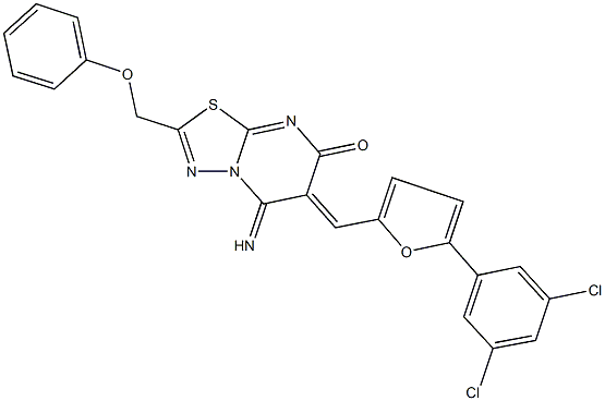 6-{[5-(3,5-dichlorophenyl)-2-furyl]methylene}-5-imino-2-(phenoxymethyl)-5,6-dihydro-7H-[1,3,4]thiadiazolo[3,2-a]pyrimidin-7-one 结构式