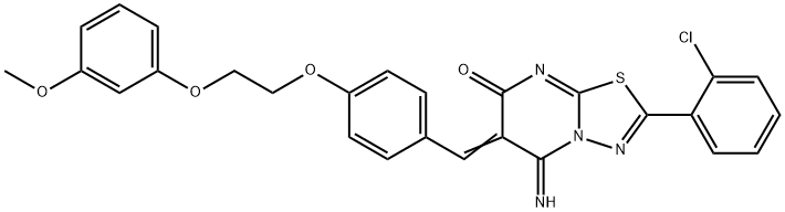 2-(2-chlorophenyl)-5-imino-6-{4-[2-(3-methoxyphenoxy)ethoxy]benzylidene}-5,6-dihydro-7H-[1,3,4]thiadiazolo[3,2-a]pyrimidin-7-one 结构式