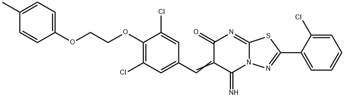 2-(2-chlorophenyl)-6-{3,5-dichloro-4-[2-(4-methylphenoxy)ethoxy]benzylidene}-5-imino-5,6-dihydro-7H-[1,3,4]thiadiazolo[3,2-a]pyrimidin-7-one 结构式