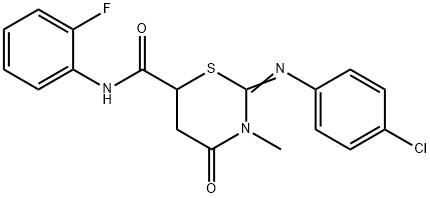 2-[(4-chlorophenyl)imino]-N-(2-fluorophenyl)-3-methyl-4-oxo-1,3-thiazinane-6-carboxamide 结构式