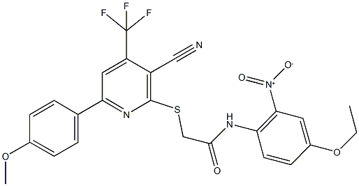 2-{[3-cyano-6-(4-methoxyphenyl)-4-(trifluoromethyl)-2-pyridinyl]sulfanyl}-N-{4-ethoxy-2-nitrophenyl}acetamide 结构式