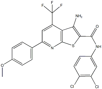 3-amino-N-(3,4-dichlorophenyl)-6-(4-methoxyphenyl)-4-(trifluoromethyl)thieno[2,3-b]pyridine-2-carboxamide 结构式