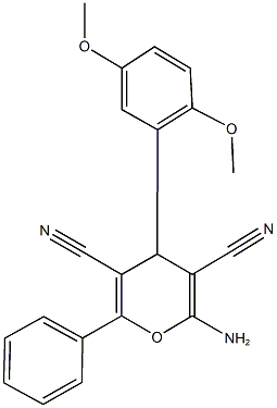 2-amino-4-(2,5-dimethoxyphenyl)-6-phenyl-4H-pyran-3,5-dicarbonitrile 结构式