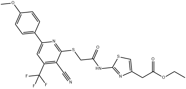 ethyl {2-[({[3-cyano-6-(4-methoxyphenyl)-4-(trifluoromethyl)-2-pyridinyl]sulfanyl}acetyl)amino]-1,3-thiazol-4-yl}acetate 结构式