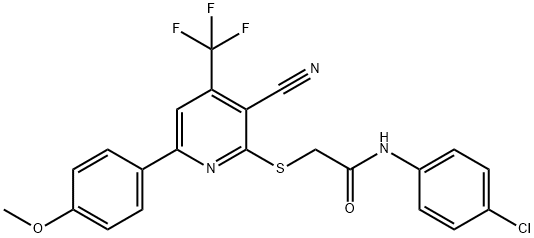 N-(4-chlorophenyl)-2-{[3-cyano-6-(4-methoxyphenyl)-4-(trifluoromethyl)-2-pyridinyl]sulfanyl}acetamide 结构式