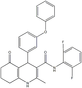 N-(2,6-difluorophenyl)-2-methyl-5-oxo-4-(3-phenoxyphenyl)-1,4,5,6,7,8-hexahydro-3-quinolinecarboxamide 结构式