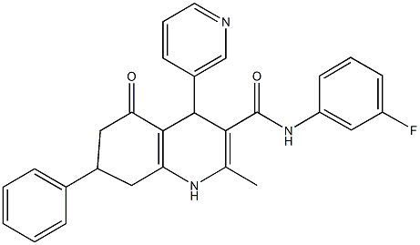 N-(3-fluorophenyl)-2-methyl-5-oxo-7-phenyl-4-(3-pyridinyl)-1,4,5,6,7,8-hexahydro-3-quinolinecarboxamide 结构式