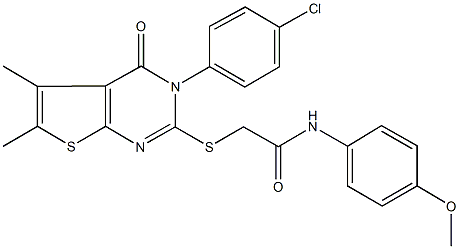 2-{[3-(4-chlorophenyl)-5,6-dimethyl-4-oxo-3,4-dihydrothieno[2,3-d]pyrimidin-2-yl]sulfanyl}-N-(4-methoxyphenyl)acetamide 结构式