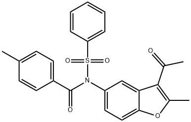 N-(3-acetyl-2-methyl-1-benzofuran-5-yl)-N-(4-methylbenzoyl)benzenesulfonamide 结构式