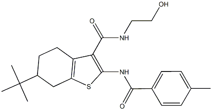 6-tert-butyl-N-(2-hydroxyethyl)-2-[(4-methylbenzoyl)amino]-4,5,6,7-tetrahydro-1-benzothiophene-3-carboxamide 结构式