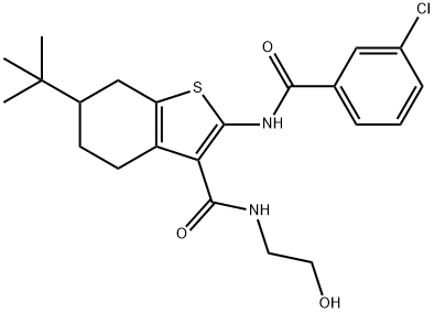 6-tert-butyl-2-[(3-chlorobenzoyl)amino]-N-(2-hydroxyethyl)-4,5,6,7-tetrahydro-1-benzothiophene-3-carboxamide 结构式