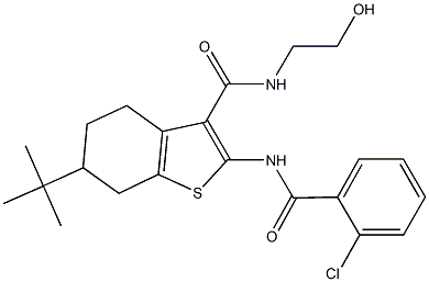 6-tert-butyl-2-[(2-chlorobenzoyl)amino]-N-(2-hydroxyethyl)-4,5,6,7-tetrahydro-1-benzothiophene-3-carboxamide 结构式