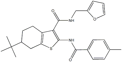 6-tert-butyl-N-(2-furylmethyl)-2-[(4-methylbenzoyl)amino]-4,5,6,7-tetrahydro-1-benzothiophene-3-carboxamide 结构式