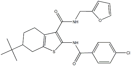 6-tert-butyl-2-[(4-chlorobenzoyl)amino]-N-(2-furylmethyl)-4,5,6,7-tetrahydro-1-benzothiophene-3-carboxamide 结构式