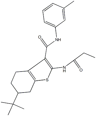 6-tert-butyl-N-(3-methylphenyl)-2-(propionylamino)-4,5,6,7-tetrahydro-1-benzothiophene-3-carboxamide 结构式