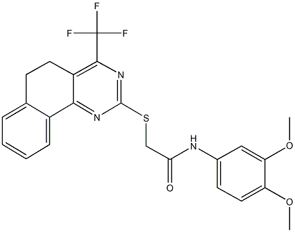 N-(3,4-dimethoxyphenyl)-2-{[4-(trifluoromethyl)-5,6-dihydrobenzo[h]quinazolin-2-yl]sulfanyl}acetamide 结构式