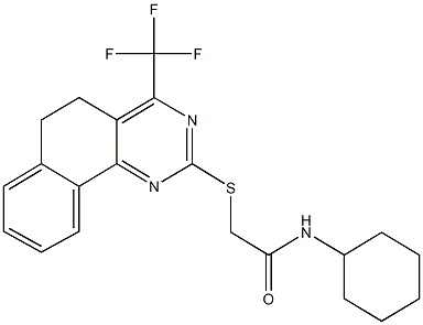 N-cyclohexyl-2-{[4-(trifluoromethyl)-5,6-dihydrobenzo[h]quinazolin-2-yl]sulfanyl}acetamide 结构式